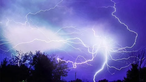 Two Large Lightning Bolts From The Blue Strikes Animated Cinemagraph Stock Footage 279120616