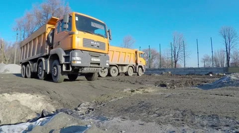 Two large multi-ton vehicle turn around and leave. Video stock 58356845