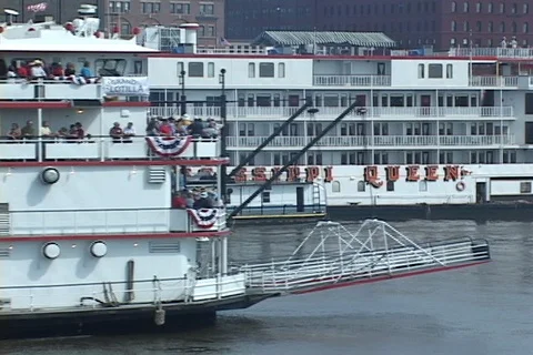 Two large River Boats crossing on Miss. River Video stock 125106745