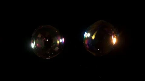 Two large soapy bubbles wiggling on black background Video stock 77134602