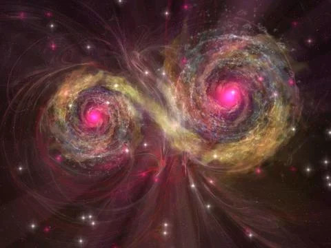 Two large stars dance around each other as one engulfs the other. Stock Illustration