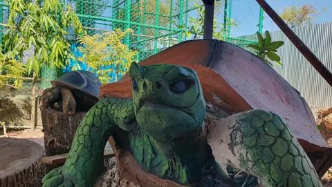 Two large turtle artificial statues Stock Photos