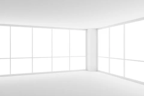 Two large windows in corner of empty white business office room Stock Illustration