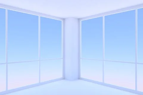 Two large windows in empty blue business office room Stock Illustration