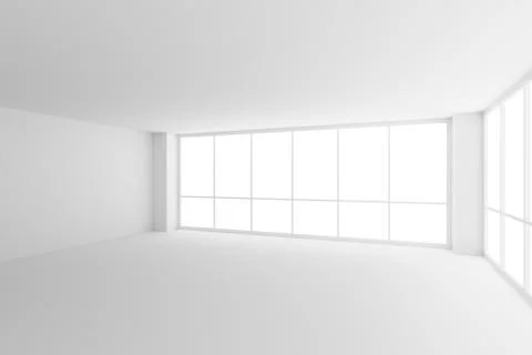 Two large windows in empty white business office room with Stock Illustration