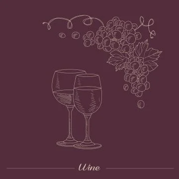 Two lasses With Different Wine Hand Drawn Realistic Sketch Stock Illustration