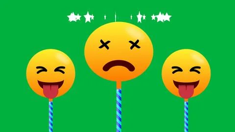 Two laughing and one dizzy facial expression emoji on green screen Illustrazione stock