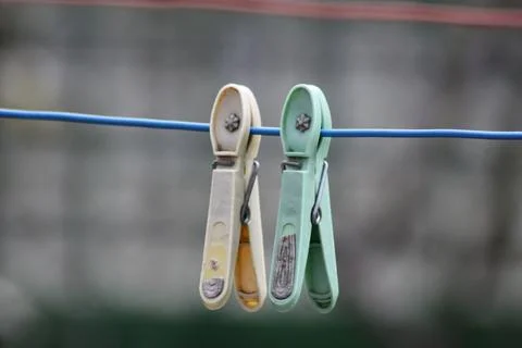 Two laundry hooks closeup view with focus on front Stock-Fotos