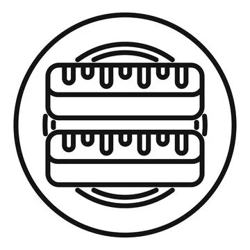 Two layer chocolate cake on plate with drizzled icing minimalist icon 스톡 일러스트