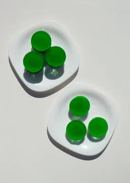 Two-layer jelly made from pandanus leaves and coconut milk. Traditional Thai Stock Photos
