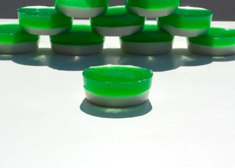Two-layer jelly made from pandanus leaves and coconut milk. Traditional Thai Stock Photos