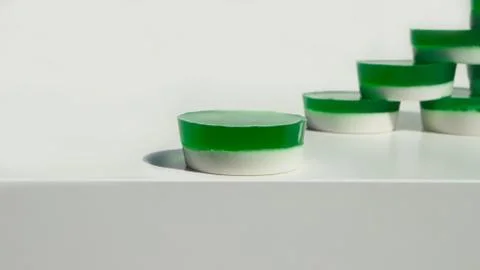 Two-layer jelly made from pandanus leaves and coconut milk. Traditional Thai Stock Photos