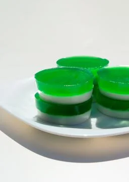 Two-layer jelly made from pandanus leaves and coconut milk. Traditional Thai Stock Photos