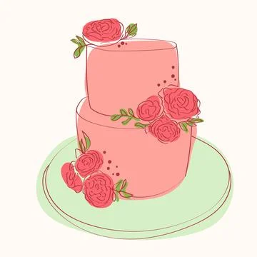 Two layer pink cake with roses 스톡 일러스트