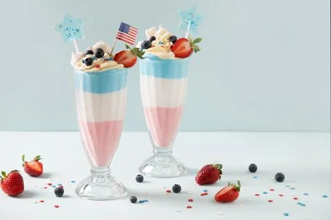 Two layered milkshake or crazy shake for kids for Independence Day in USA. Stock Photos