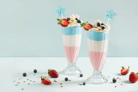 Two layered milkshake or crazy shake for kids for Independence Day in USA. Stock Photos