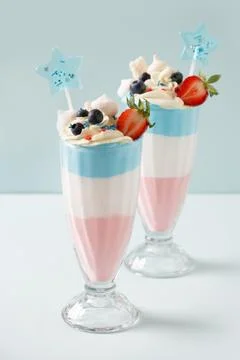 Two layered milkshake or crazy shake for kids for Independence Day in USA. Stock Photos