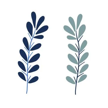 Two leafy branches in different shades of blue, fitting for wellness blogs Stock Illustration