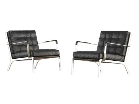 Two leather chairs made of black leather on a white background 3d rendering Stock Illustration