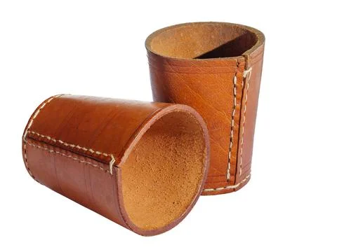 Two leather dice cups isolated on white Stock Photos