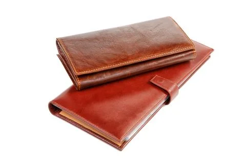 Two leather purses isolated on a white background Stock Photos