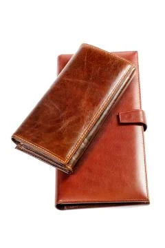 Two leather purses isolated on a white background Stock Photos