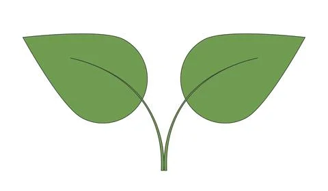 Two leaves connected by stem 2D cartoon object Illustrazione stock