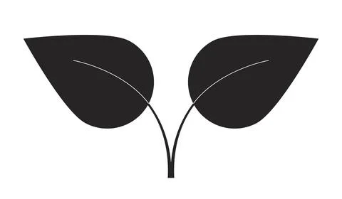 Two leaves connected by stem black and white 2D line object 스톡 일러스트