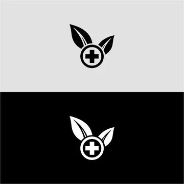 Two leaves flank a small circle with a medical cross inside. 스톡 일러스트