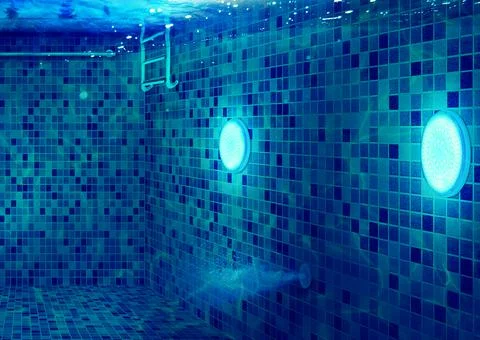 Two LED Under Water Lighting Swimming Pool with Stainless Ladder Three Dimens 스톡 일러스트