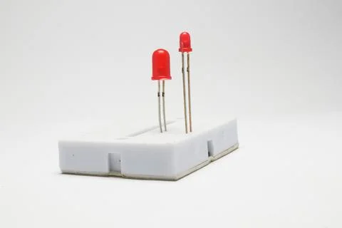 Two LEDs (Light Emitting Diodes) embedded in a small project board side view  Stock Photos