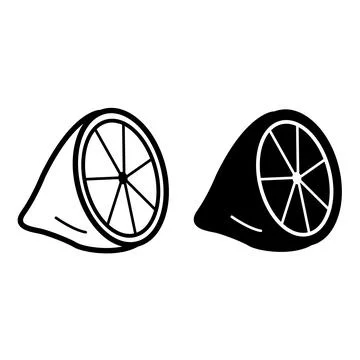 Two Lemon Icons. Black White Illustration of Lemon Halves. Stock Illustration