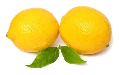 Two lemon with leaves isolated on white background Stock Photos