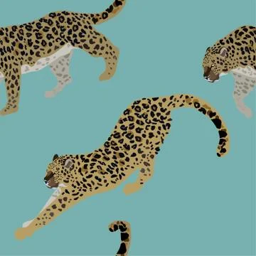 Two leopards on a delicate blue background seamless vector illustration. Pict Stock Illustration