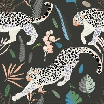 Two leopards on a light green background seamless vector illustration. Pictur Stock Illustration