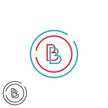 Two letter B logo monogram, bb overlapping symbol blue and red circle frame,  Stock Illustration
