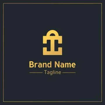 Two letters C in the form of shopping bags golden professional logo design te Stock Illustration