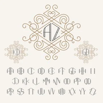 Two letters monogram template in outline style. Stock Illustration