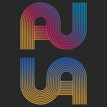 Two letters U and A are connected together, the initials AU are a bright gr.. Stock Illustration