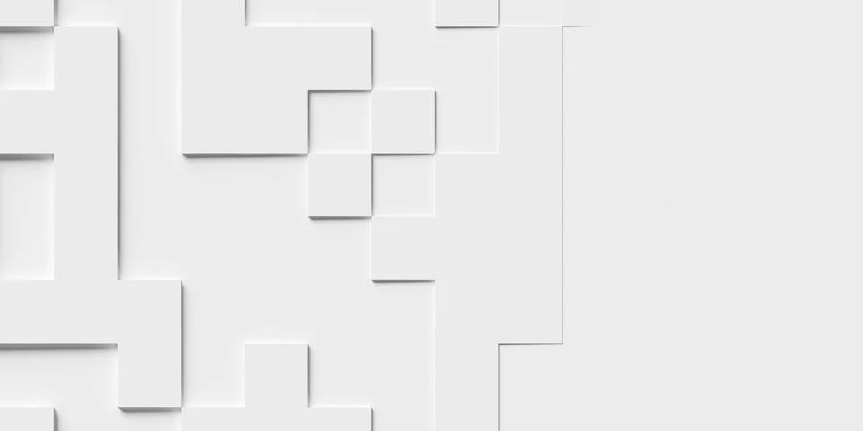 Two-level offset white square cube boxes block background wallpaper banner te Stock Illustration