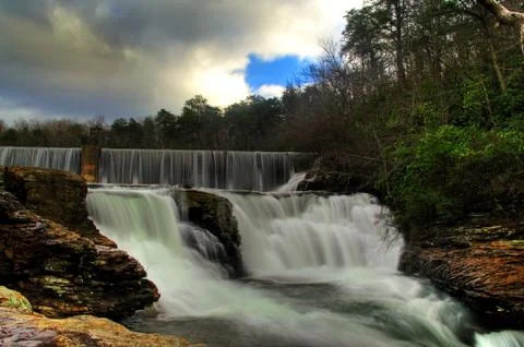 Two-level waterfall in the reserve Stock Photos