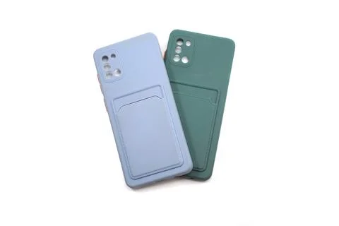 Two light blue and dark green cases for phone covers for smartphones Stock Photos