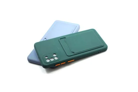 Two light blue and dark green cases for phone covers for smartphones Stock Photos