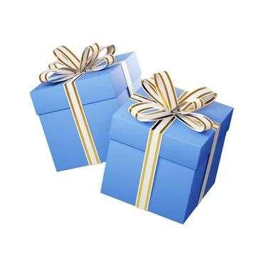 Two light blue christmas gift boxes with gold and white ribbons floating on.. Stock Illustration