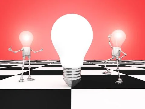 Two light bulb figures with a light bulb Stock Illustration