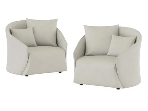 Two light soft armchairs with two pillows on a white background 3d rendering Stock Illustration