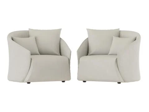 Two light soft armchairs with two pillows on a white background 3d rendering Stock Illustration