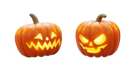 Two lighted pumpkins isolated objects on white background for Halloween party Stock Illustration