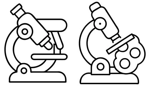 Two line art microscopes isolated illustration for laboratory study. Stockillustratie