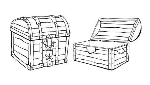 Two line chests, open and close chest. Isolated on white background Stock Illustration
